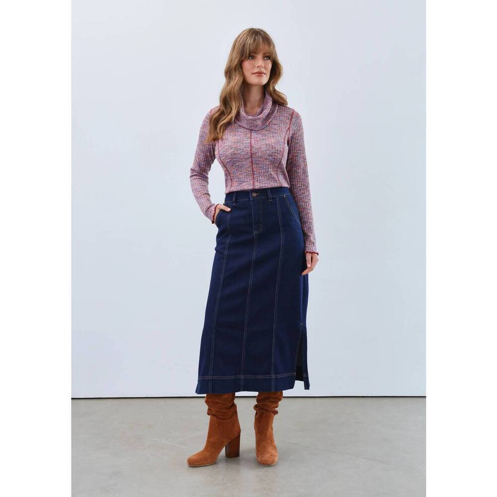 NEW FDJ cherie column midi skirt in rinse wash